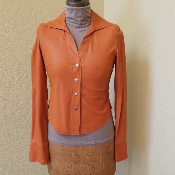 Yansi Fugel Jackets & Blazers - ORANGE YANSI FUGEL LEATHER  SHIRT JACKET SIZE XS